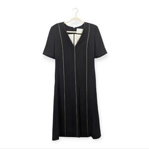 Maria McManus Midi Dress 6 Black V Neck Topstitch Minimalist Designer Luxury